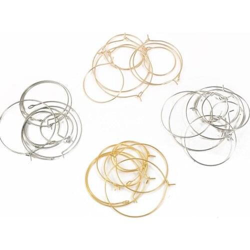 50pcs/lot 20 25 30 35 mm Trendy Large Hoops Earrings Big Circle Ear Wire Loop Earrings Wires For DIY Jewelry Making Findings