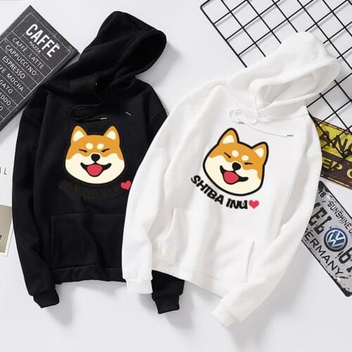 Super cute Shiba Inu print pattern hoodie 2020 kawaii oversized sweatshirt women solid color long-sleeved clothes top