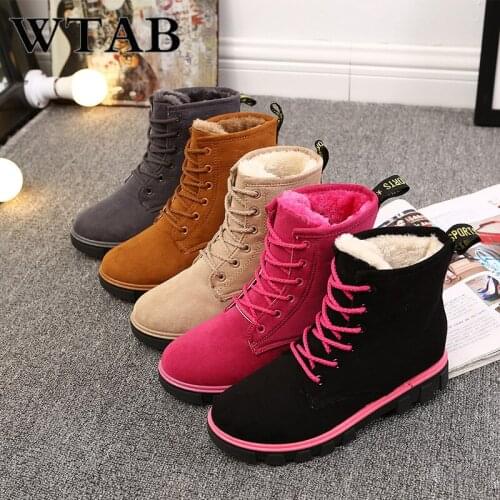 WTAB warm boots women 2018 casual simier autumn and winter shoes woman Plus Size lace up Pointed Toe women boots plush snow boot