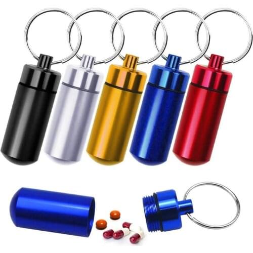 1pc Outdoor Medicine Bottle Waterproof Aluminum Pill Box Medicine Case Container Bottle Holder Keychain Carabiner