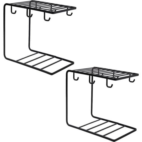 2 Packs Metal Coffee Mug Holder Organizer Stand for Kitchen Counter,Cabinet,Table,6 Hooks,Display and Drying Shelf,Black