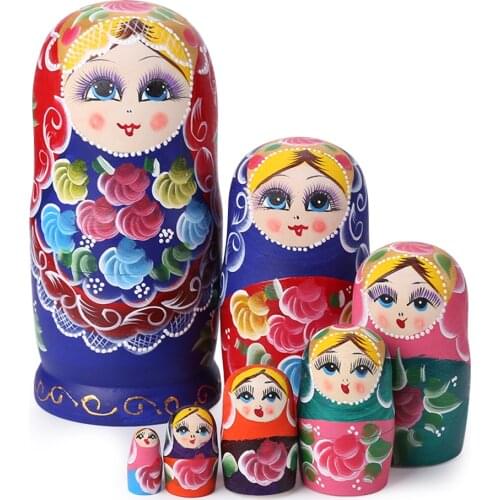 5/7/10 Layers Matryoshka Wooden Russian Nesting Dolls Toys Handmade Flower Painted Nesting Dolls Educational Toys