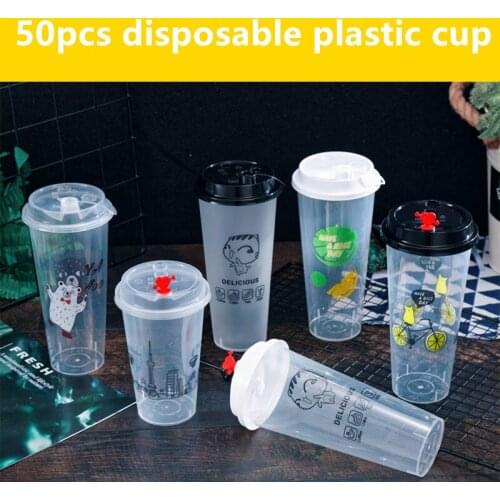 50pcs High quality 90 caliber creative transparent disposable cold drink cups 500ml 700ml coffee tea packaging plastic cups