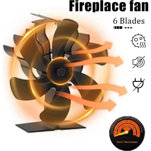 Black Fireplace 6 Blades Heat Powered Stove Fan komin Log Wood Burner Eco Friendly Quiet Fan Home Efficient Heat Distribution