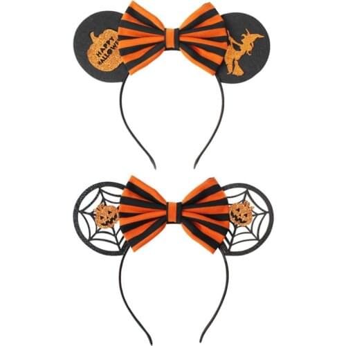 Disney Girls Headwear Mouse Ears Headband 3.3 "Halloween Festival Glitter Sequins Bows Kids Hair Accessories Hairband Boutique
