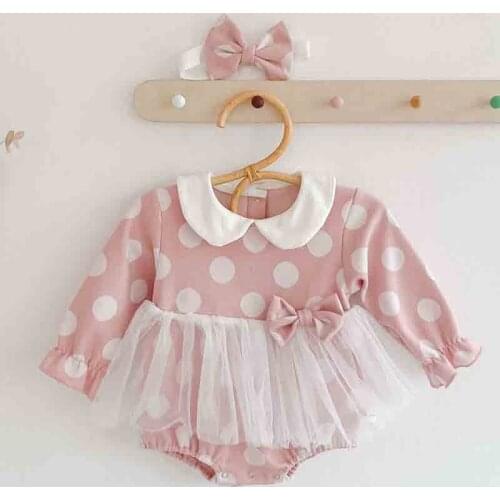 Baby Girl Bodysuit Dot Print Baby Girl One Piece Long Sleeve Jumpsuit Tutu Skirt And Bow Headband Baby Outfit 0-24 Months