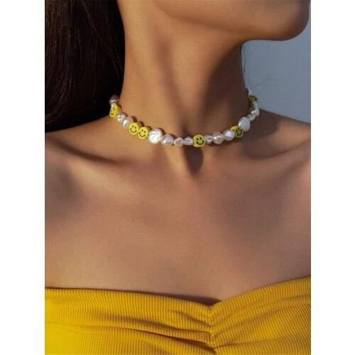 European & American Personality Simple Jewelry With Retro Baroque Pearl Clavicle Y2K Necklace Female Smile Necklace For Female