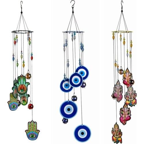 Creative Retro Hand of Fatima Tree of Life Printed Metal Wind Chimes Mandala Feng Shui Ornaments Home Outdoor Garden Decoration