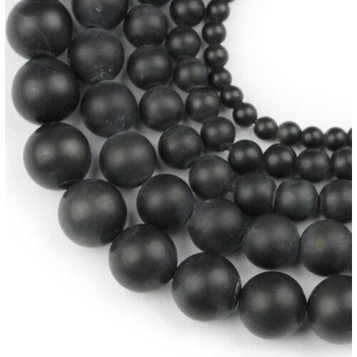 HGKLBB Natural Stone Matte Black Obsidian Round Loose Beads For Jewelry Making 4/6/8/10/12mm DIY Bracelet&Necklace Strand 15