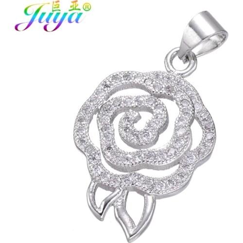 Juya DIY Jewelry Pendants Accessories Micro Pave Zircon Rose Flower Charms Pendant For Women Handmade Fashion Jewelry Making