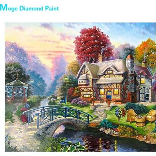 Stone Bridge House Garden Scenic Diamond Painting Round Full Drill Nouveaute DIY Mosaic Embroidery 5D Cross Stitch Home Decor