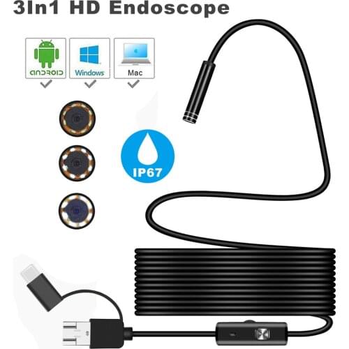 8mm lens Camera Endoscope HD 1200P IP6 2M Hard Flexible Tube Mirco USB Type-C Borescope Video Inspection for Android Endoscope
