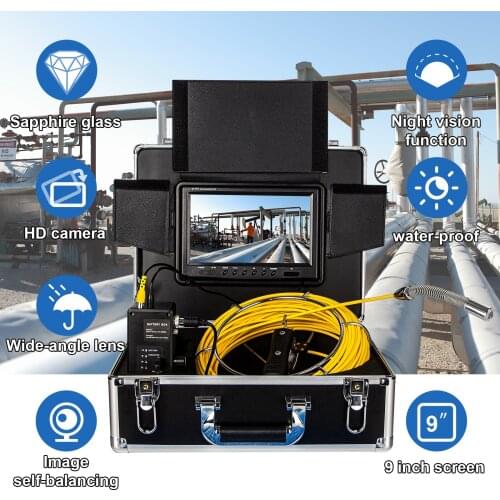 WP90F Automatic balance correction Inspection Camera with 9 inch Screen, Endoscope Camera 65ft Waterproof Cable Borescope