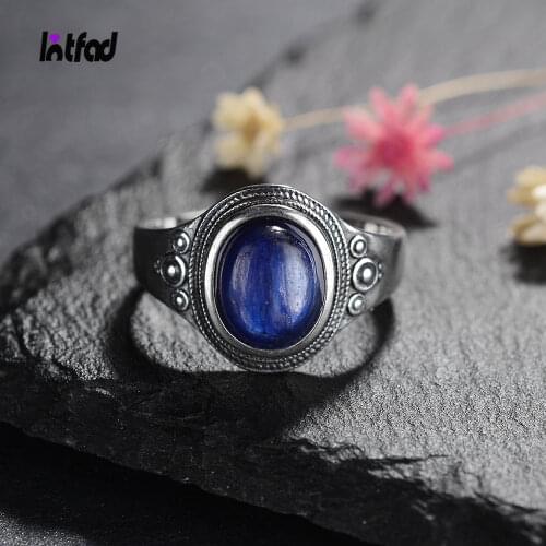 Classic Oval Kyanite Ring 925 Sterling Silver Elegant Gemstone Ring Jewelry for Women Party Anniversary Birthday Gift