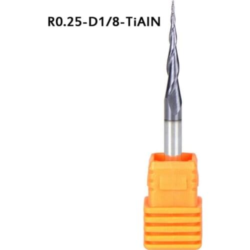 Tungsten Carbide End Mill 0.25mm Ball Nose Taper Router Bits 1/8\" Shank CNC Wood Metal Milling Cutter TiAIN Coated