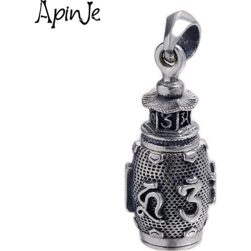Apinje 925 Sterling Silver Pendant Men And Women Six Words Necklace Pendant Mantra Spell Box Thai Silver Jewelry