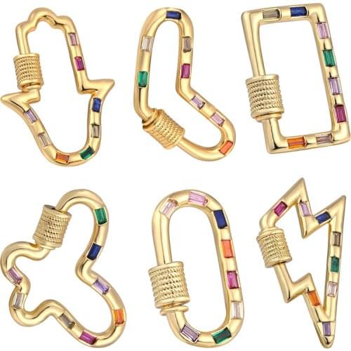 Small Rainbow Zirconia Clasps Butterfly Love Heart Hamsa Carabiner Screw Clasps For DIY Pendant Necklace Bracelets Making