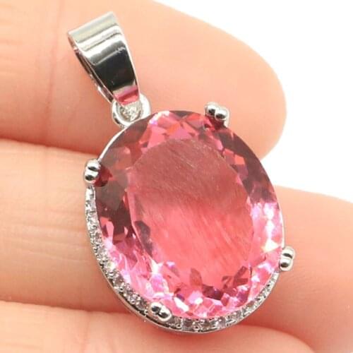 45x27mm Anniversary Long Cross Created Rhodolite Garnet Smokey Quartz For Ladies Wedding Silver Pendant