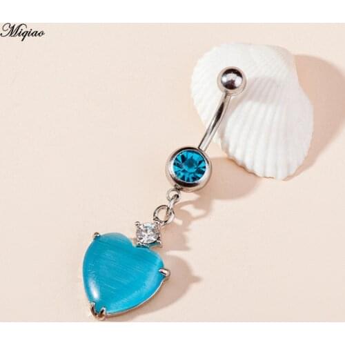 Miqiao 1pcs Fashion Hot Sale Stainless Steel Peach Heart Opal Belly Button Nail Body Exquisite Piercing Jewelry