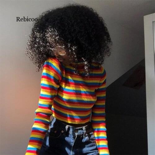 Fashion rainbow sweaters knitted pullovers women new winter sweater loose pullover jumpers female