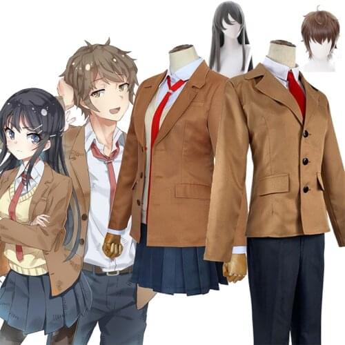 Rascal Does Not Dream of Bunny Azusagawa Sakuta Sakurajima Mai Cosplay Costume Wig Coat Shirt Christmas Party Suit Uniform