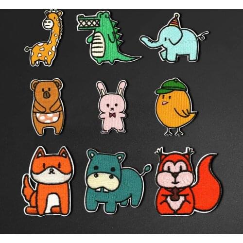 Cartoon animals fox,elephant,hippo,crocodile Patch Embroidered Embroidery Iron On Clothes Patch For Clothing Clothes Accessories
