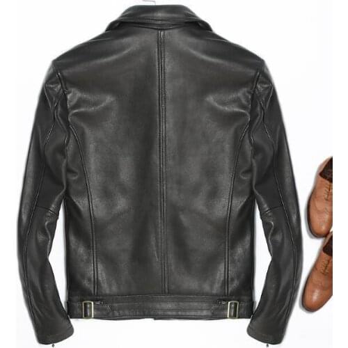 Mens Genuine Pure Black Color Spring Winter Male Motorcycle Fashion Bomber Jacket Real Leather Coat Big Size 5XL