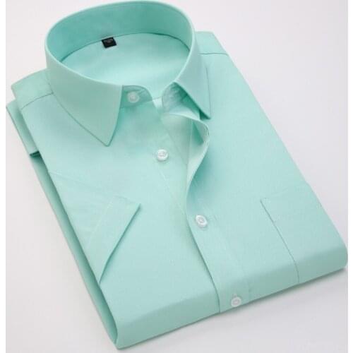 Summer Business Work Shirt Square Collar Short Sleeved Plus Size S To 7xl Solid Twill Striped Formal Men Dress Shirts No Fade