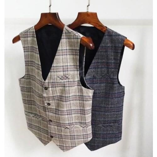 Mens Plaid Vests Thin Vintage Men Slim Suit Vest Men Casual Business Professional Korean Waistcoat Man Clothing Plus Size