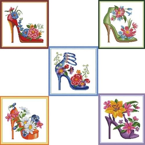 Fashion High Heels Series Aida Canvas DMC 14CT 11CT Beginner Counted Cross Stitch Printed On Fabric Embroidery Set Needlework