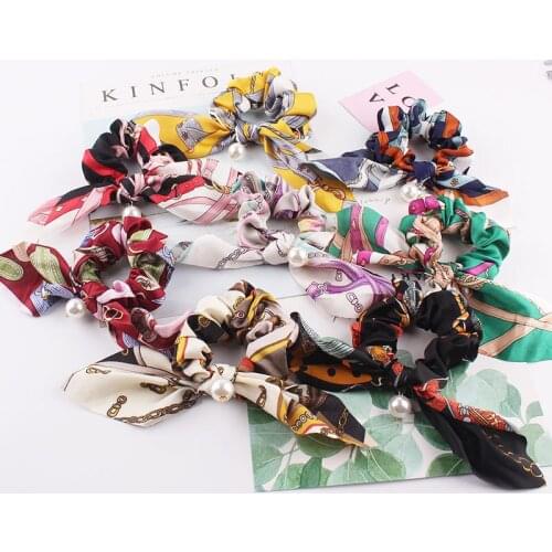 2020 New Korean Women Floral Girls Hair Tie Female Holder Rope Big Bow Print Hair Accessories Lady Scrunchies Ponytail Hair