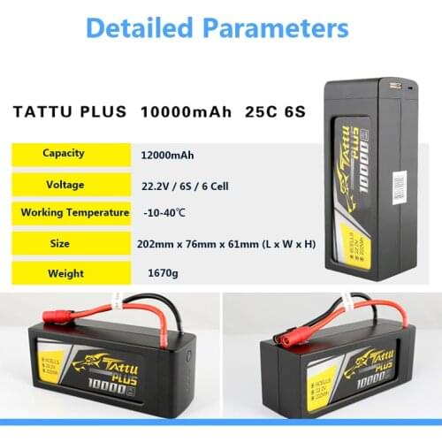 New Tattu Plus 22.2V 25C 6S Lipo Battery 10000mAh with AS150+XT150 Plug for UAV Drone