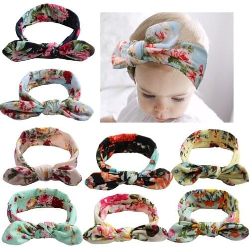 Trendy European Spring/Summer Floral Cotton Infantile Bow Headband Hot-sale Elastic Kids Girl DIY Hair Accessories For Party