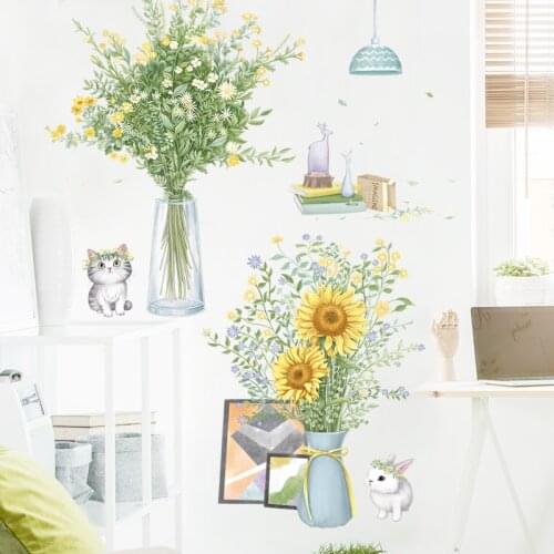 Removable Wall Sticker Flower Cat Rabbit Green Plant Room Decoration Teenager Bedroom Decor House Decoration Wallstickers