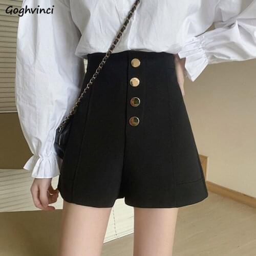 Korean Style Women Shorts Summer Solid Black High Waist Button Design Large Size XXL Casual Harakuju Retro for Ladies Trousers