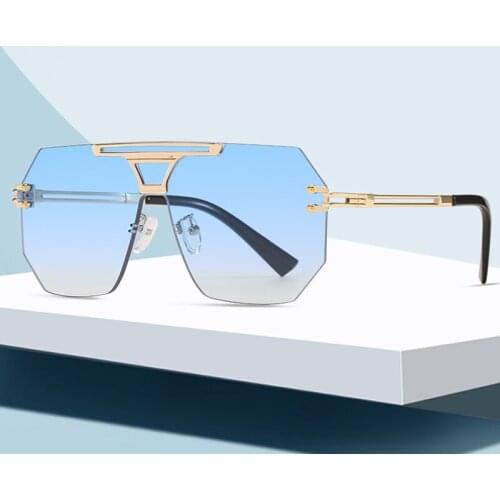 RoseBerry 2021 Band Designer Rimless Vintage Sunglasses Women Man Fashion Polygonal Trend Sun Glasses Oculos De Sol UV400