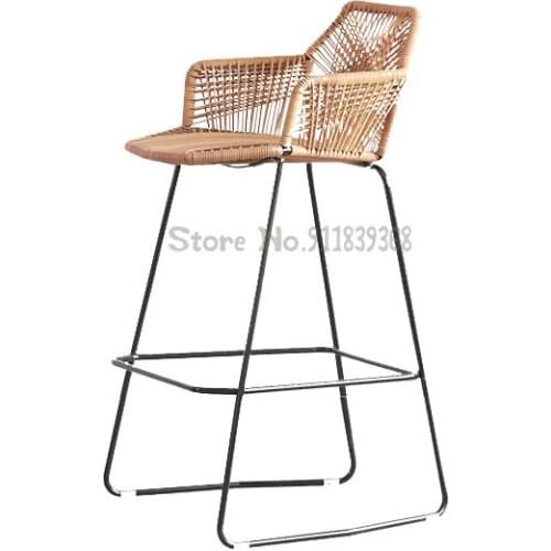 North Europe Rattan Chair High Foot Outdoor Bar Rattan Bar Stool Front Desk Chair Rattan Art High Chair Leisure Balcony Chair Ba