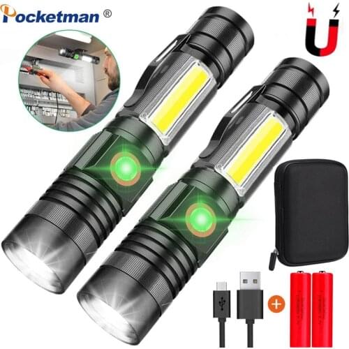 Flashlight 15000 Lumens Super Bright USB Rechargeable Magnetic LED Torch with Cob Sidelight a pocket clip Zoomable for Camping
