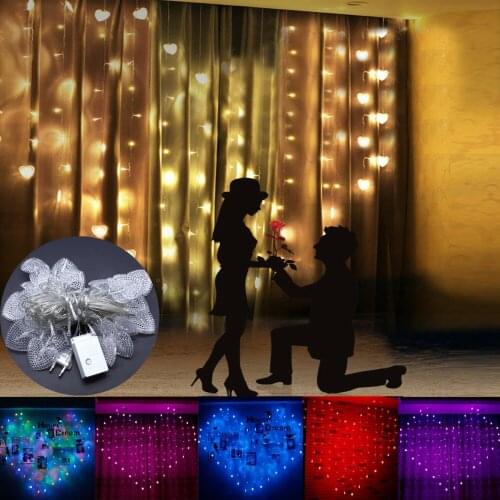 EU 220V LED Heart Shape Love Curtain Fairy String Light Garland Hanging Crystal Icicle for Wedding Party Photo Wall Decoration