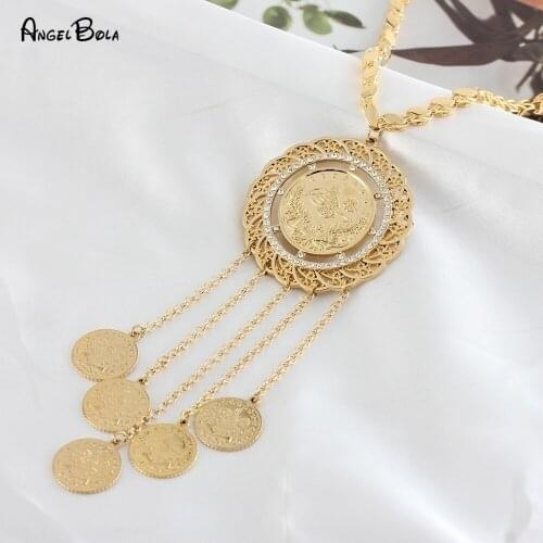 Turkish Totem Exquisite Crystal Dream Catcher Pendant Necklace 18K Gold Coin Necklace for Women Jewelry Gift Wholesale