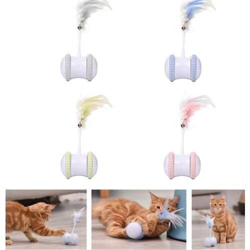 Pet Cat Feather Smart Electric Balance Car Funny Cat Toy Electronic Pet Cat Toy Smart Automatic Cat Teaser Playing USB Charging