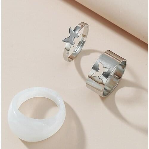 Unique Design 3pcs Gold Silver Color Butterfly Ring for Women Hollow Out Resin Ring Open Adjustable Index Finger Ring Jewelry