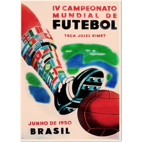 "Brazil 1950 WORLD CUP" Vintage Football Posters Painting Wall Sticker Brown Retro Matte Kraft Paper Print Art Home Decoration