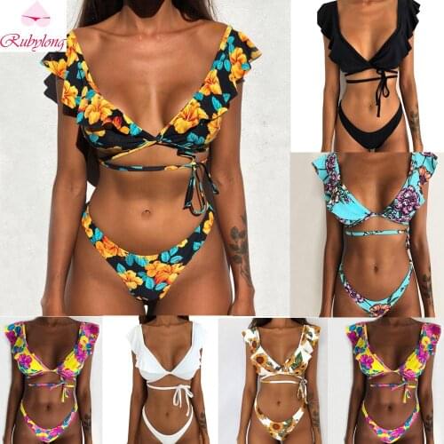 Ruffles Bikini Women Sexy Vintage Swimsuit Brazilian Thong Bikini Set Female Retro Swimwear Push Up Bathing Suit