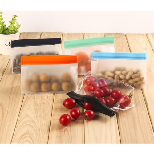 100Pcs/Lot PEVA Food Storage Stand Up Bag Reusable Freezer Sandwich Ziplock Silicone Bag Fruit Vegetable Bag Wholesale