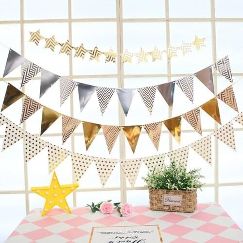 12 Flags 18cm Rose Gold Garlands Birthday Bunting Banners Pennant Baby Shower Wedding Garland Flags Party Decoration Supplies