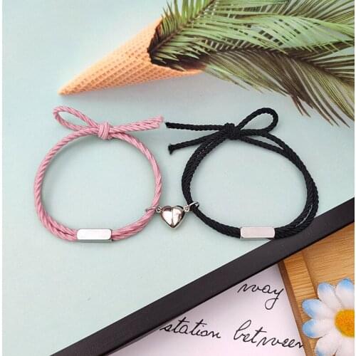 2pcs / Set Heart-Shaped Magnet Bracelet for Couples Charm Attract Couples Bracelet Men and Women Valentine'Day Jewelry Gifts