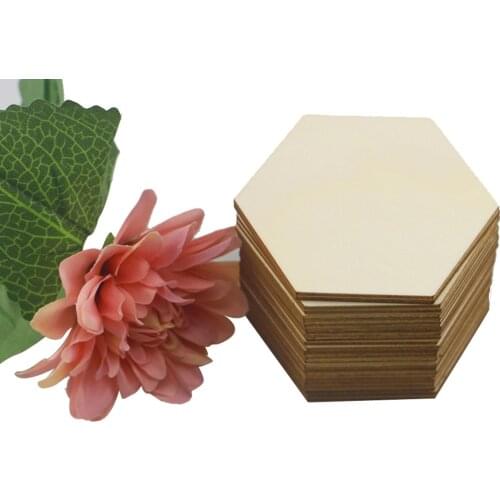 100pcs 10/20/30/40/50/60MM Beech Wooden Hexagonal Pieces Ornaments Wooden Shapes Ornaments Embellishment DIY Crafts Decorations