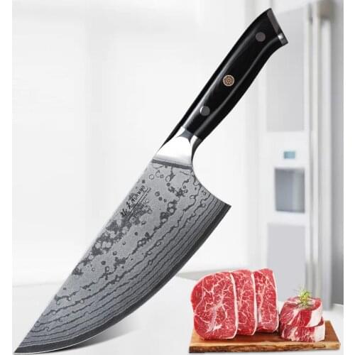 TURWHO 7.5 Inch Cleaver Butcher Knife AUS-10 Damascus Steel Kitchen Knives Utility Chopping Chicken Slicing Meat Butcher Knife