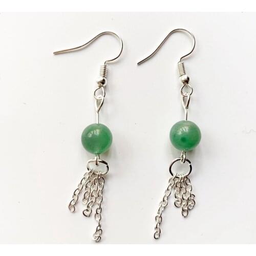 8mm Natural Green Aventurine Stones Beads Drop Dangle Earrings for Women Natural Healing Stones Short Tassels Earrings 1 Pair